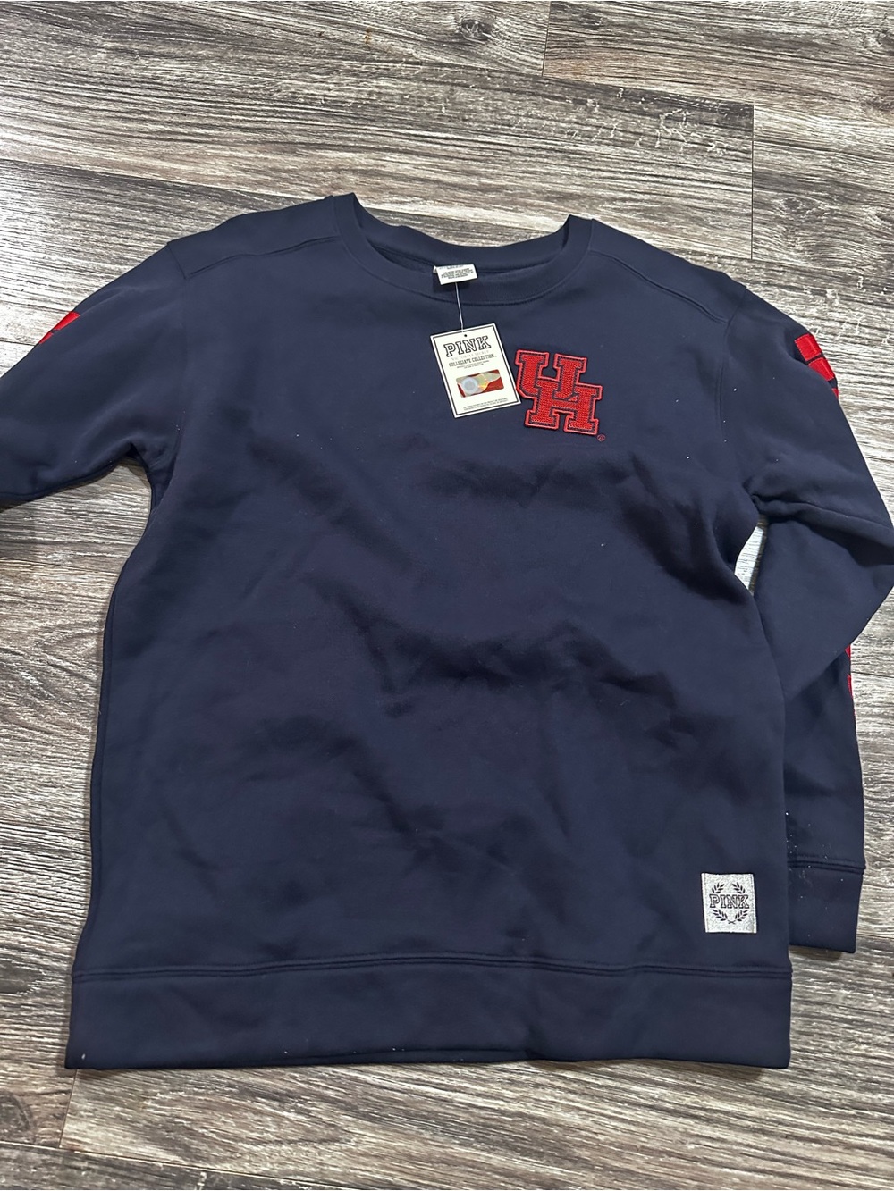 University of Houston Navy Crewneck Sweater with Red UH Patch